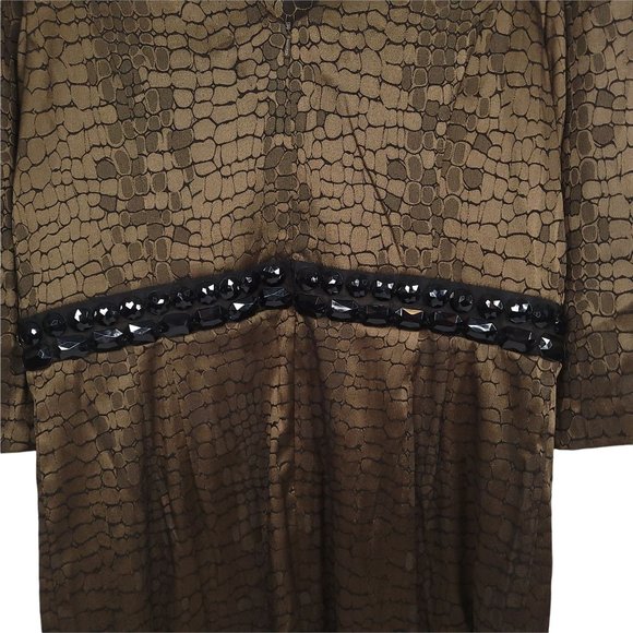 Alex Evenings Dress Size 12 Bronze Brown Croc Print Beaded Embellished Waist - Picture 8 of 11